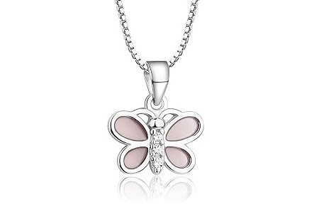 adorable teeny-tiny silver pink butterfly cubic zirconia baby necklace